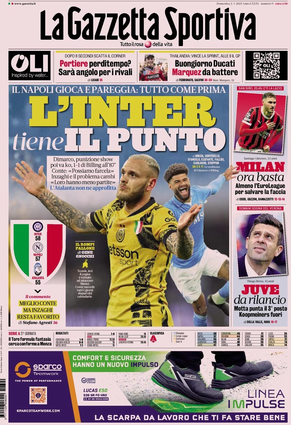 anteprima della prima pagina di la-gazzetta-dello-sport del 02/03/2025