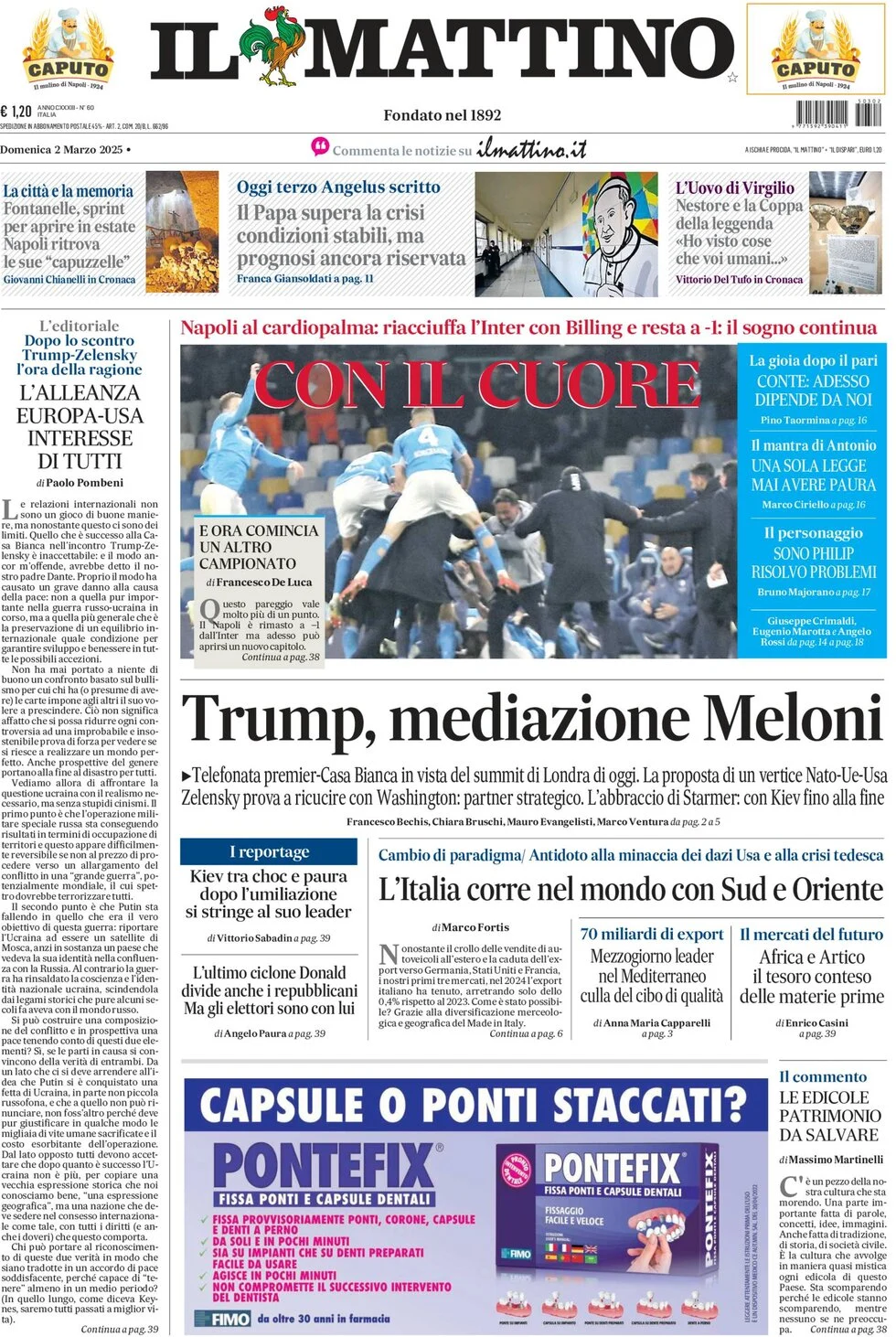 anteprima della prima pagina di il-mattino del 02/03/2025