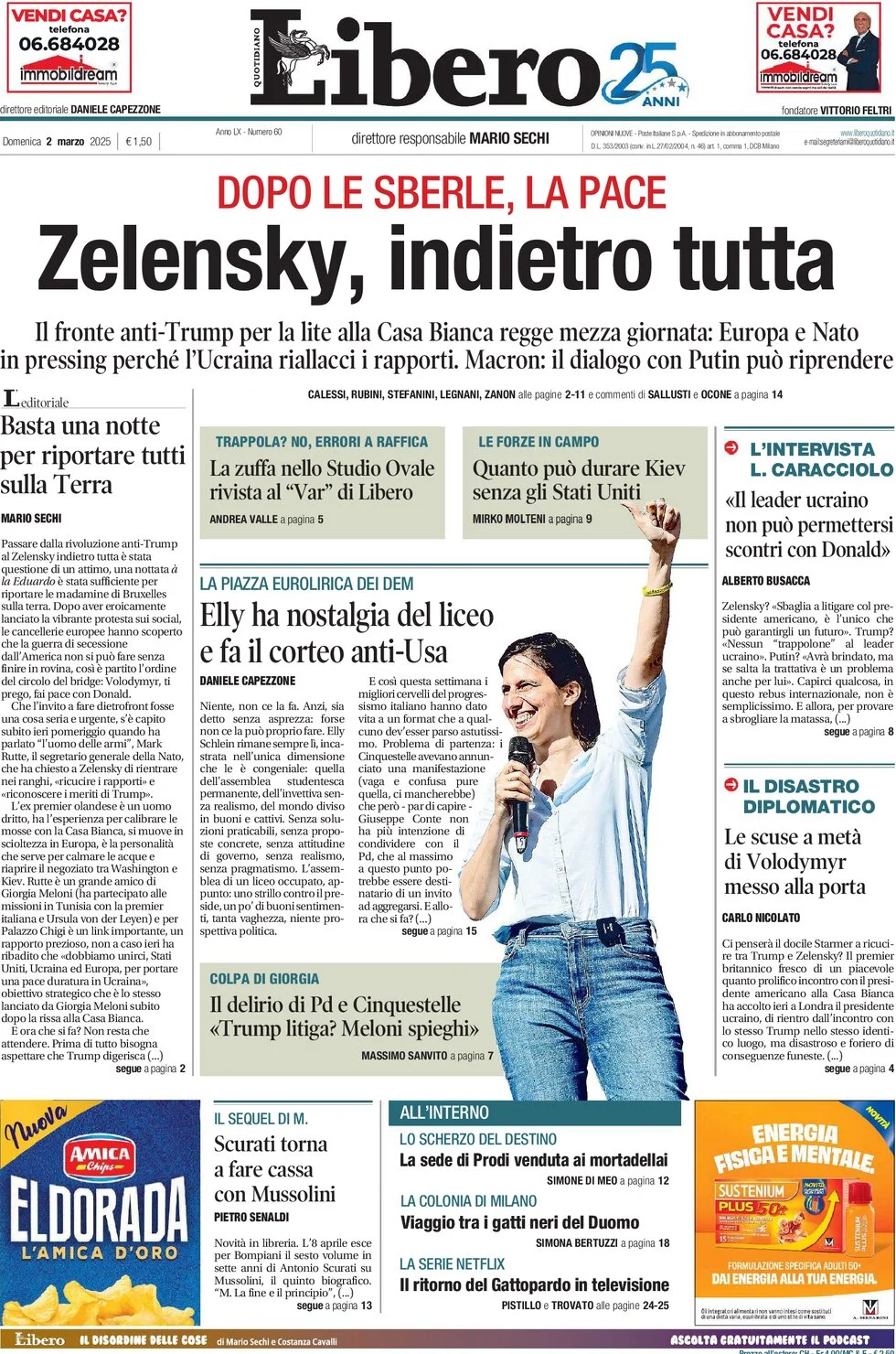 anteprima della prima pagina di libero-quotidiano del 02/03/2025
