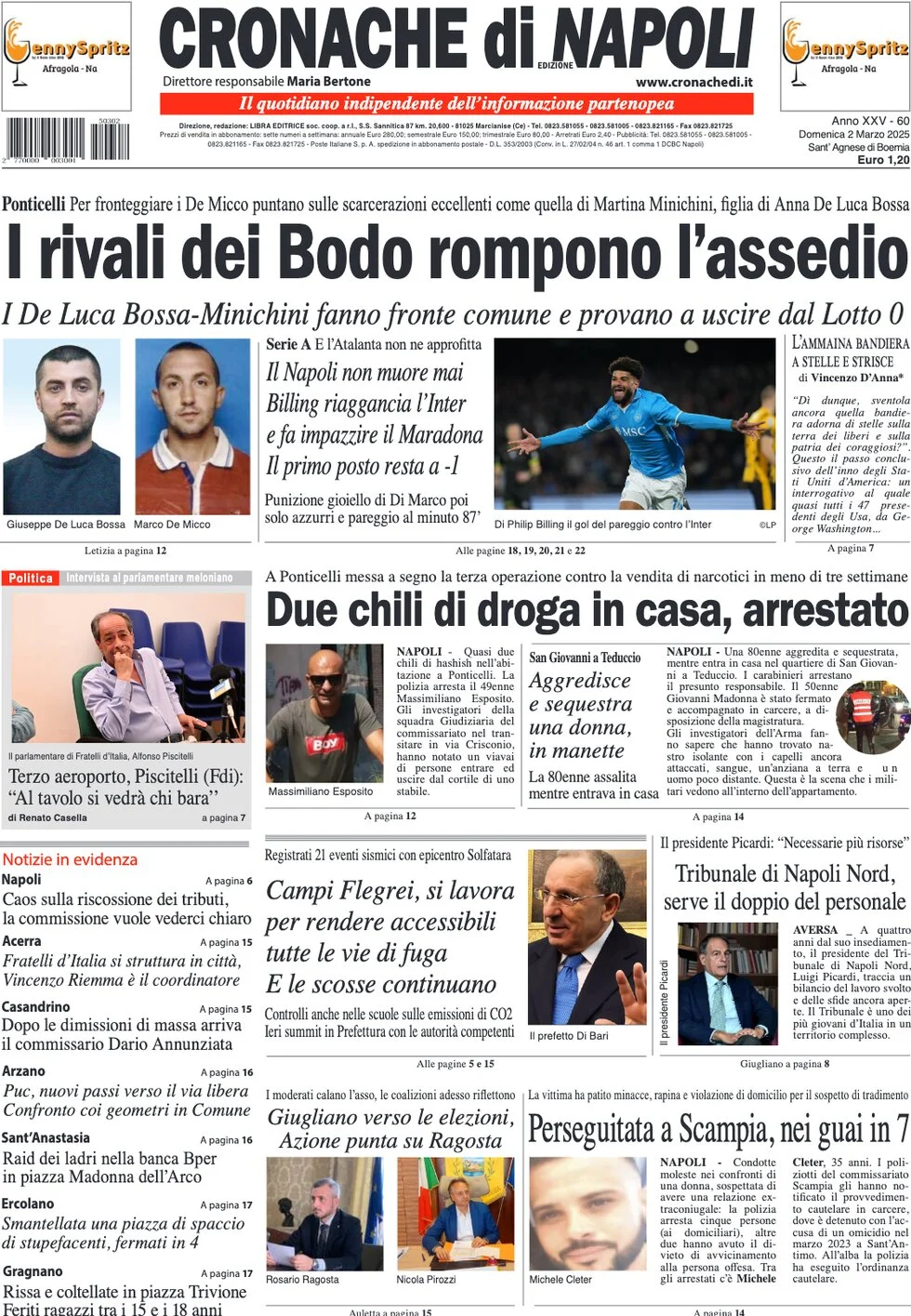 anteprima della prima pagina di cronache-di-napoli del 02/03/2025