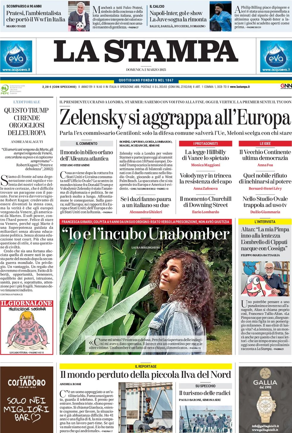 anteprima della prima pagina di la-stampa del 02/03/2025