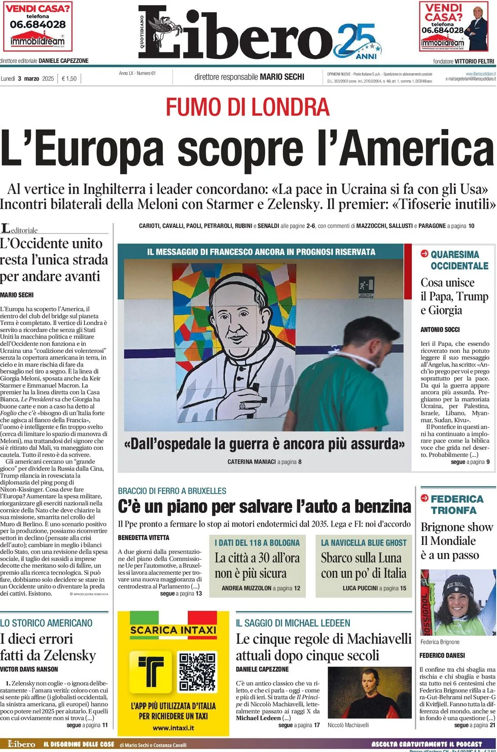 anteprima della prima pagina di libero-quotidiano del 03/03/2025