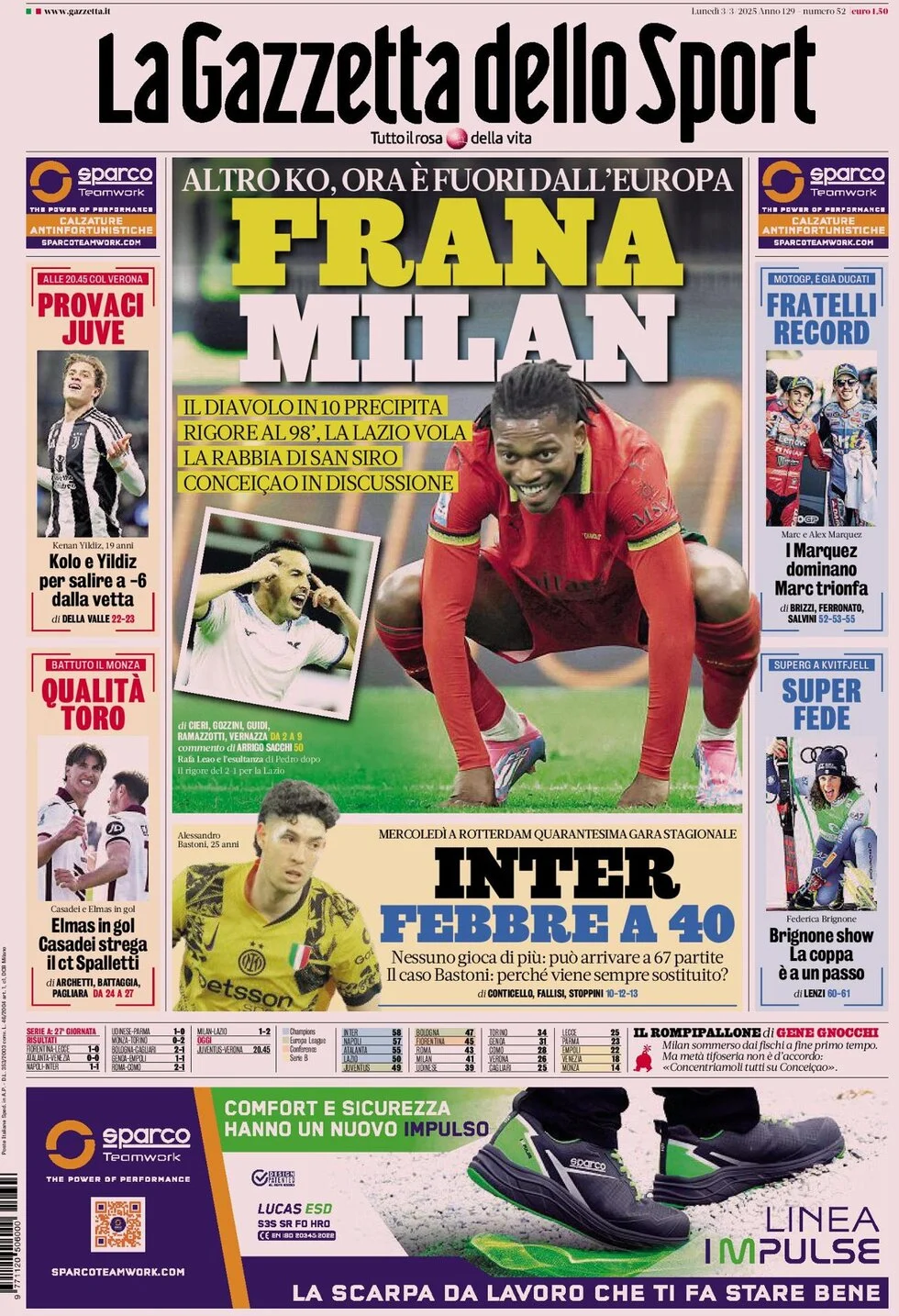 anteprima della prima pagina di la-gazzetta-dello-sport del 03/03/2025