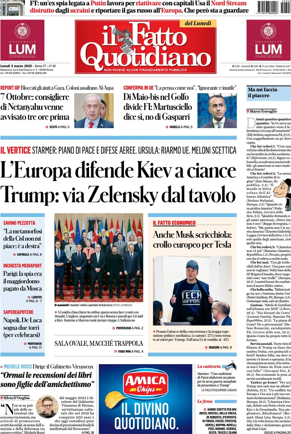 anteprima della prima pagina di il-fatto-quotidiano del 03/03/2025