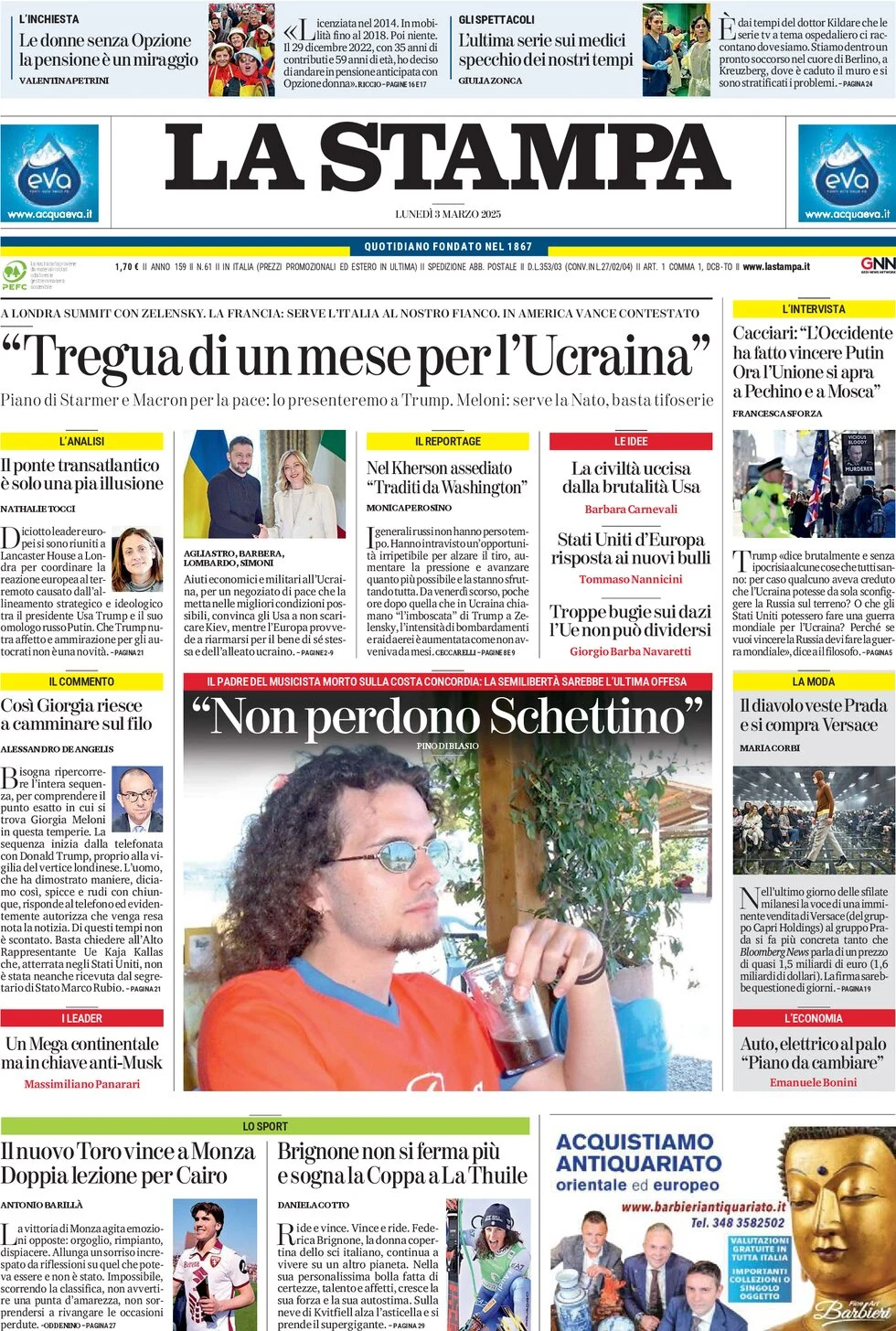 anteprima della prima pagina di la-stampa del 03/03/2025