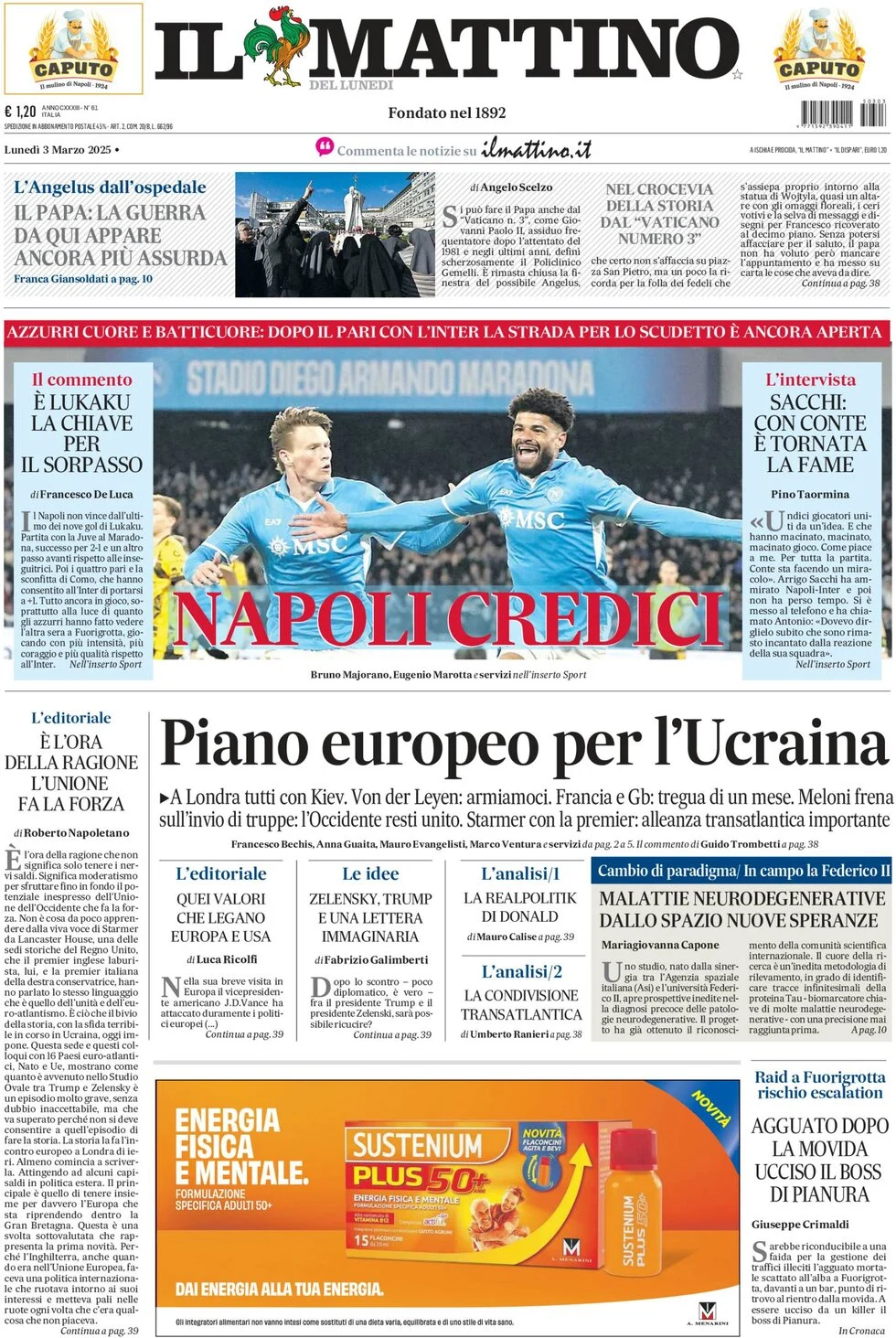 anteprima della prima pagina di il-mattino del 03/03/2025
