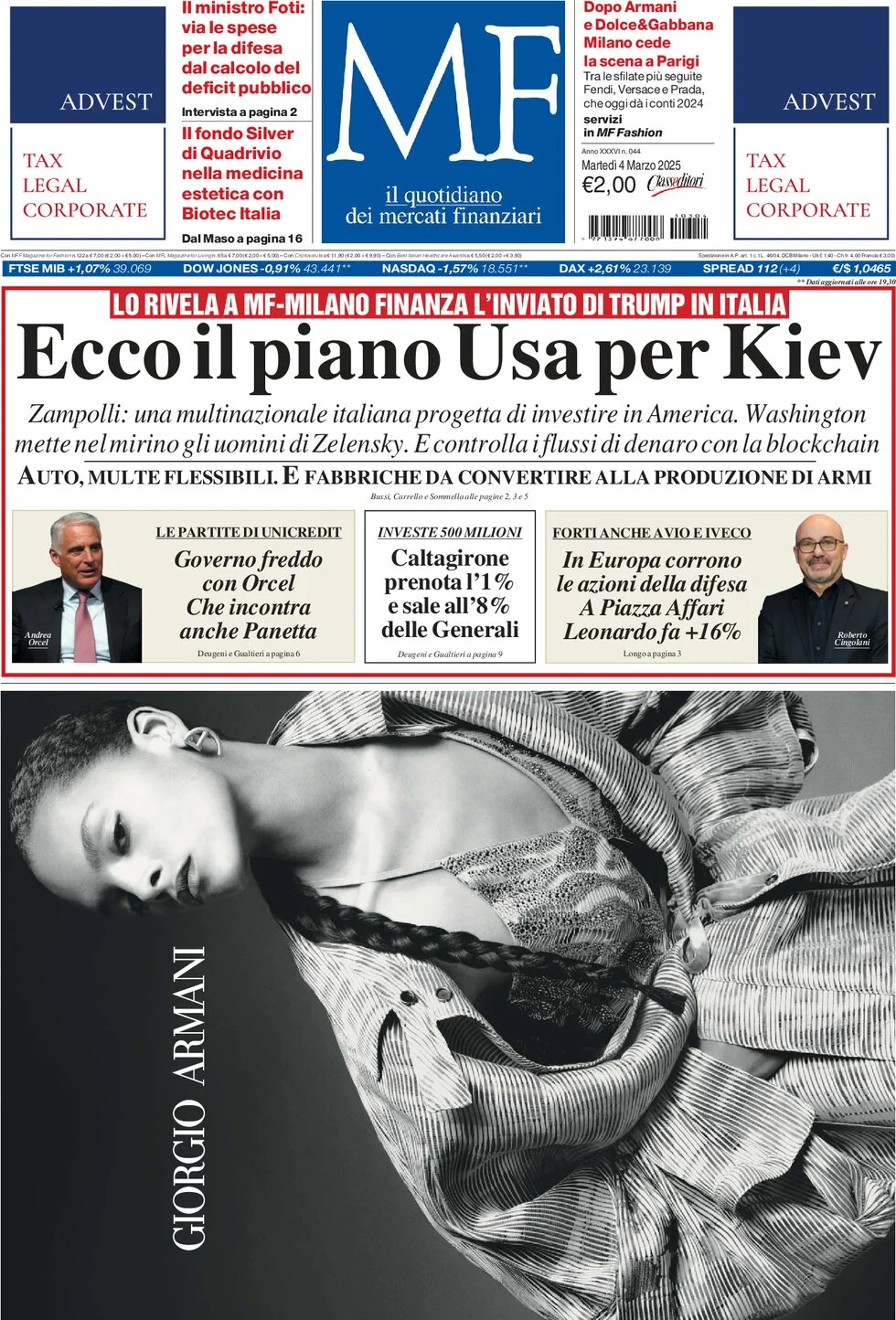 anteprima della prima pagina di mf-milano-finanza del 04/03/2025