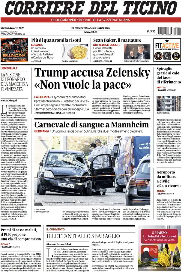 anteprima della prima pagina di corriere-del-ticino del 04/03/2025