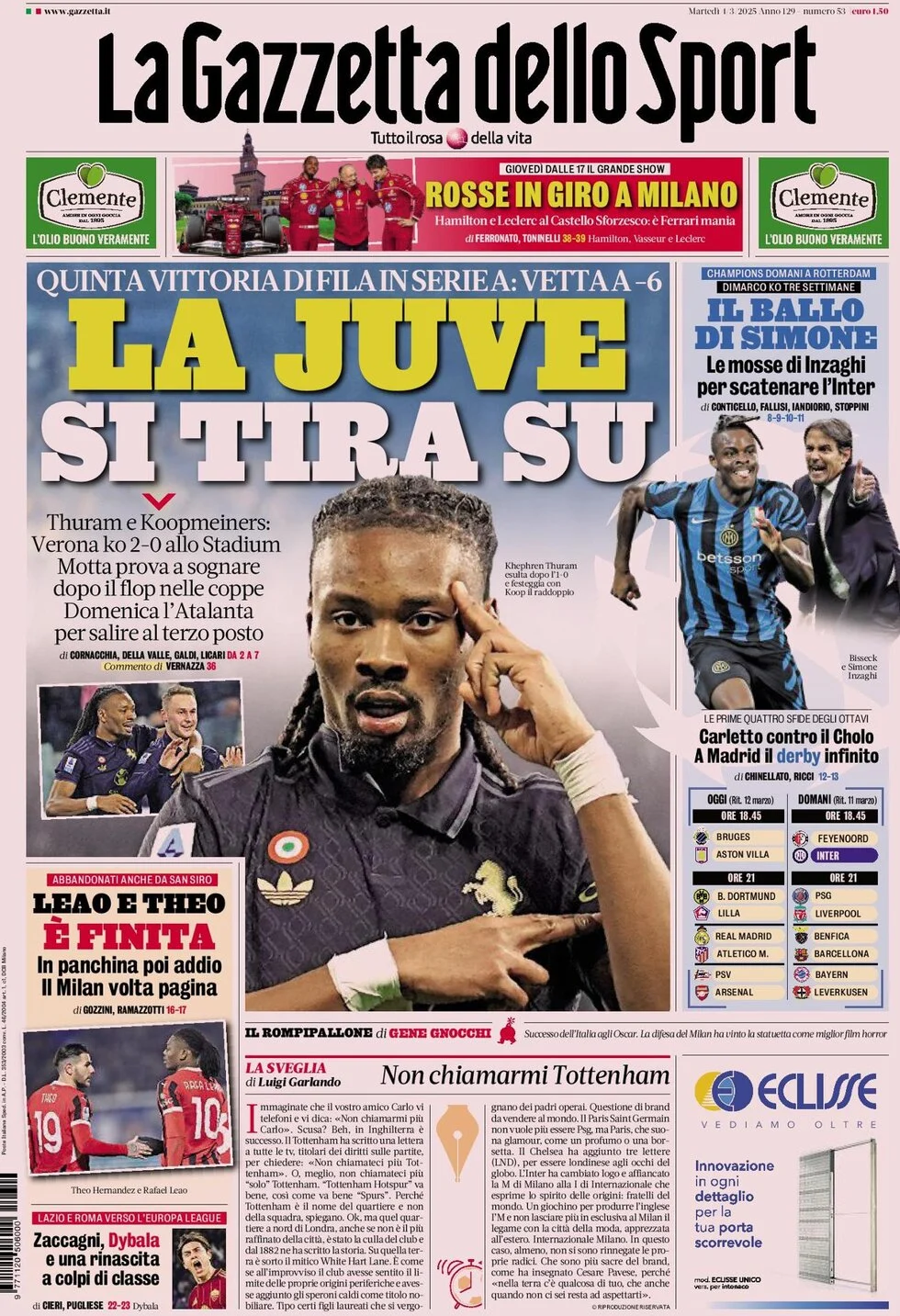 anteprima della prima pagina di la-gazzetta-dello-sport del 04/03/2025