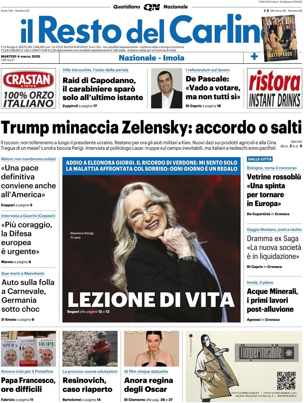 anteprima della prima pagina di il-resto-del-carlino del 04/03/2025