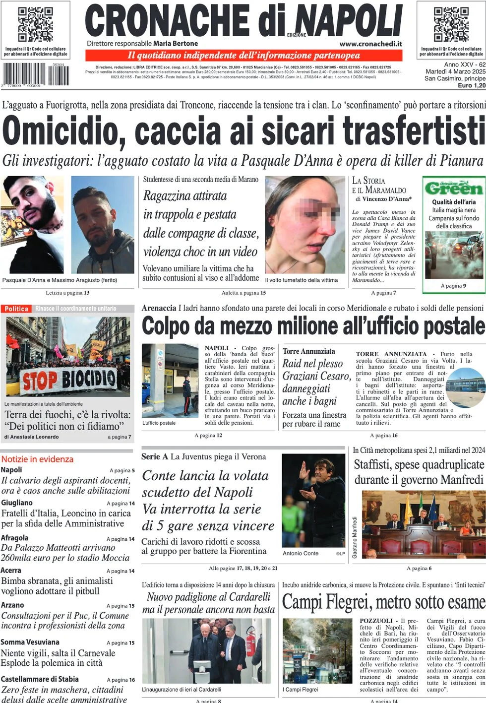 anteprima della prima pagina di cronache-di-napoli del 04/03/2025