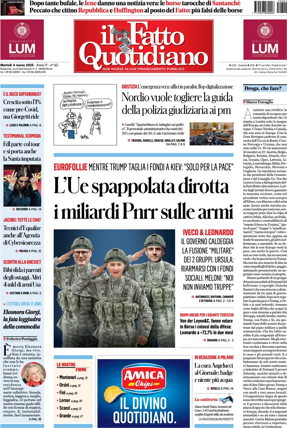 anteprima della prima pagina di il-fatto-quotidiano del 04/03/2025