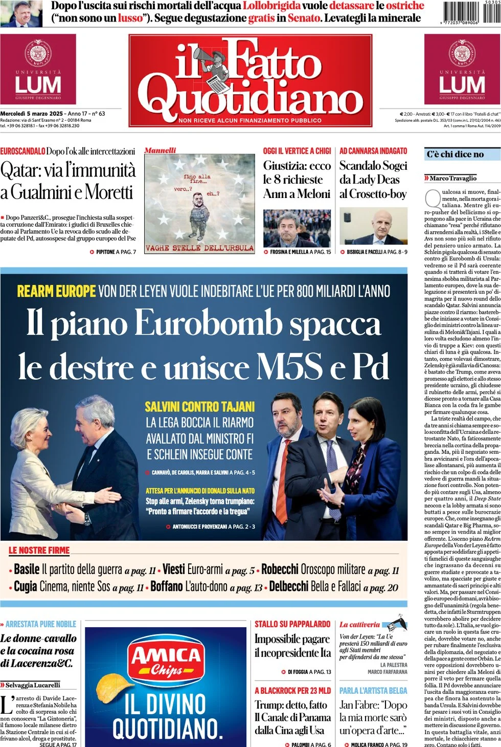 anteprima della prima pagina di il-fatto-quotidiano del 05/03/2025