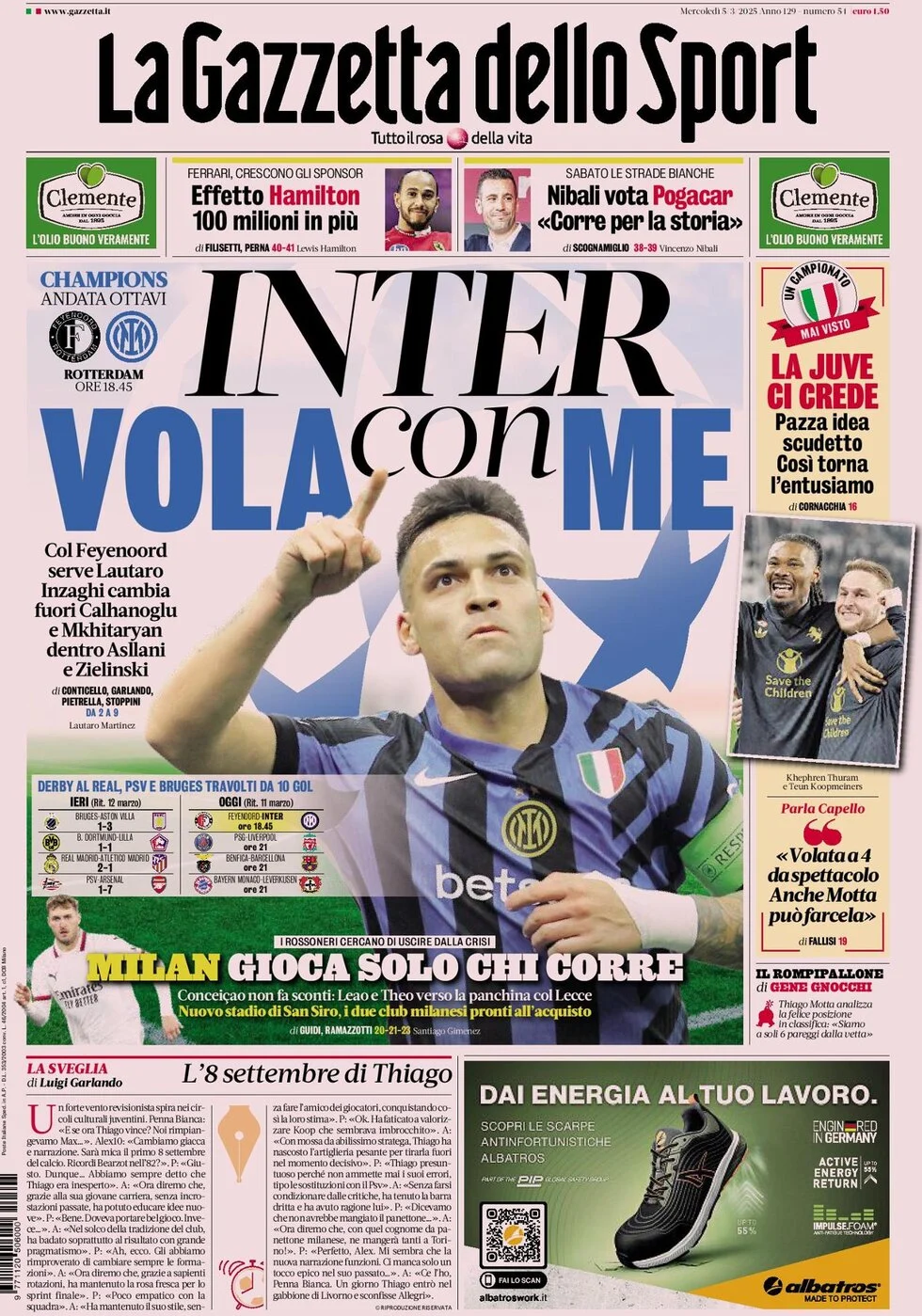 anteprima della prima pagina di la-gazzetta-dello-sport del 05/03/2025