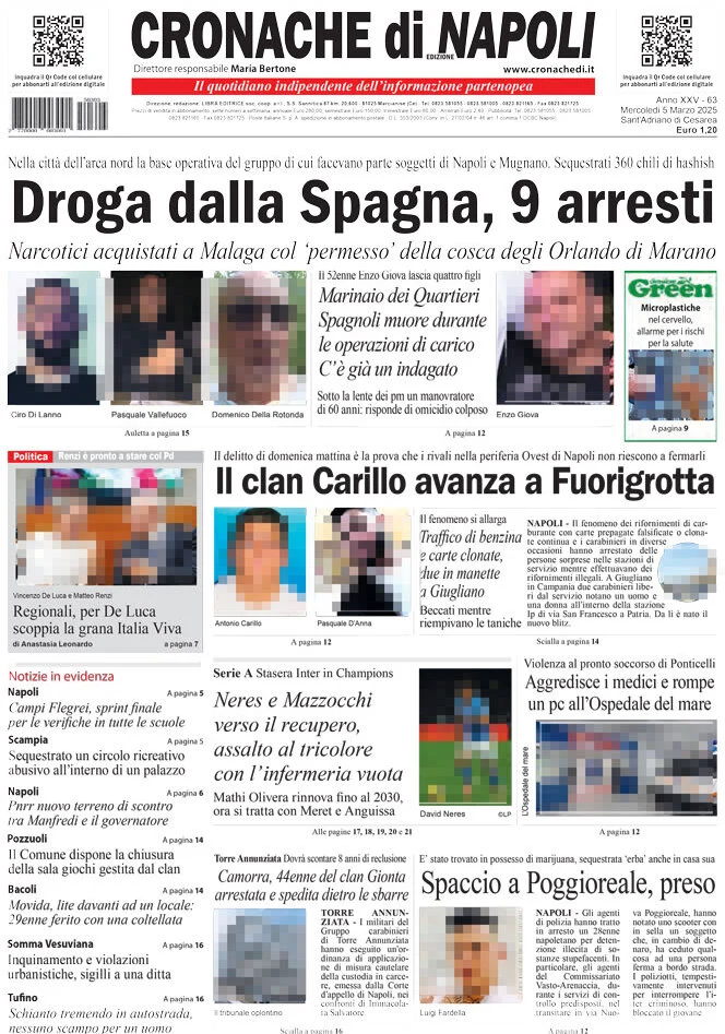 anteprima della prima pagina di cronache-di-napoli del 05/03/2025