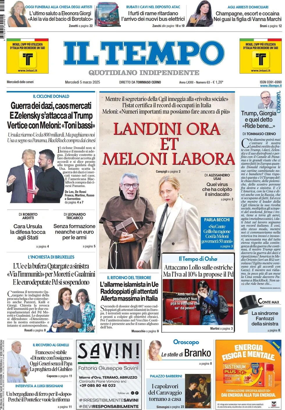 anteprima della prima pagina di il-tempo del 05/03/2025