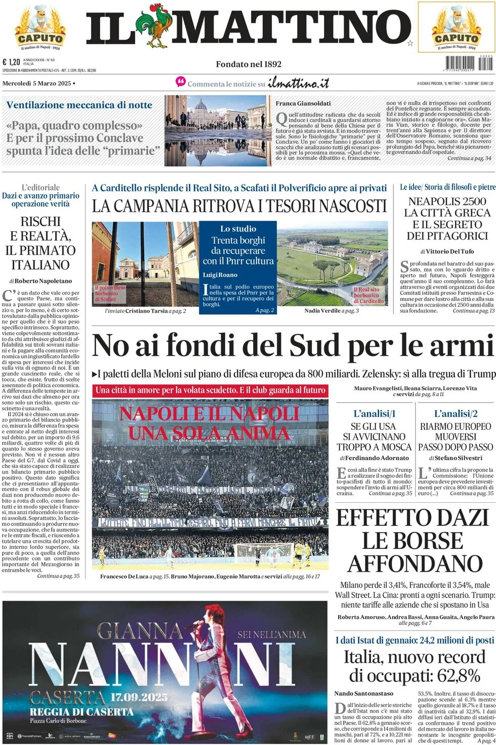 anteprima della prima pagina di il-mattino del 05/03/2025