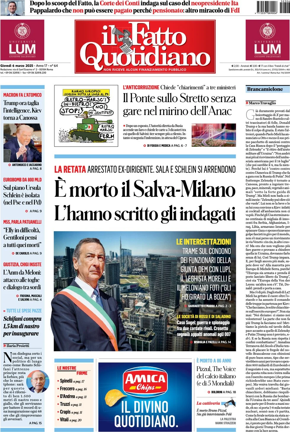 anteprima della prima pagina di il-fatto-quotidiano del 06/03/2025