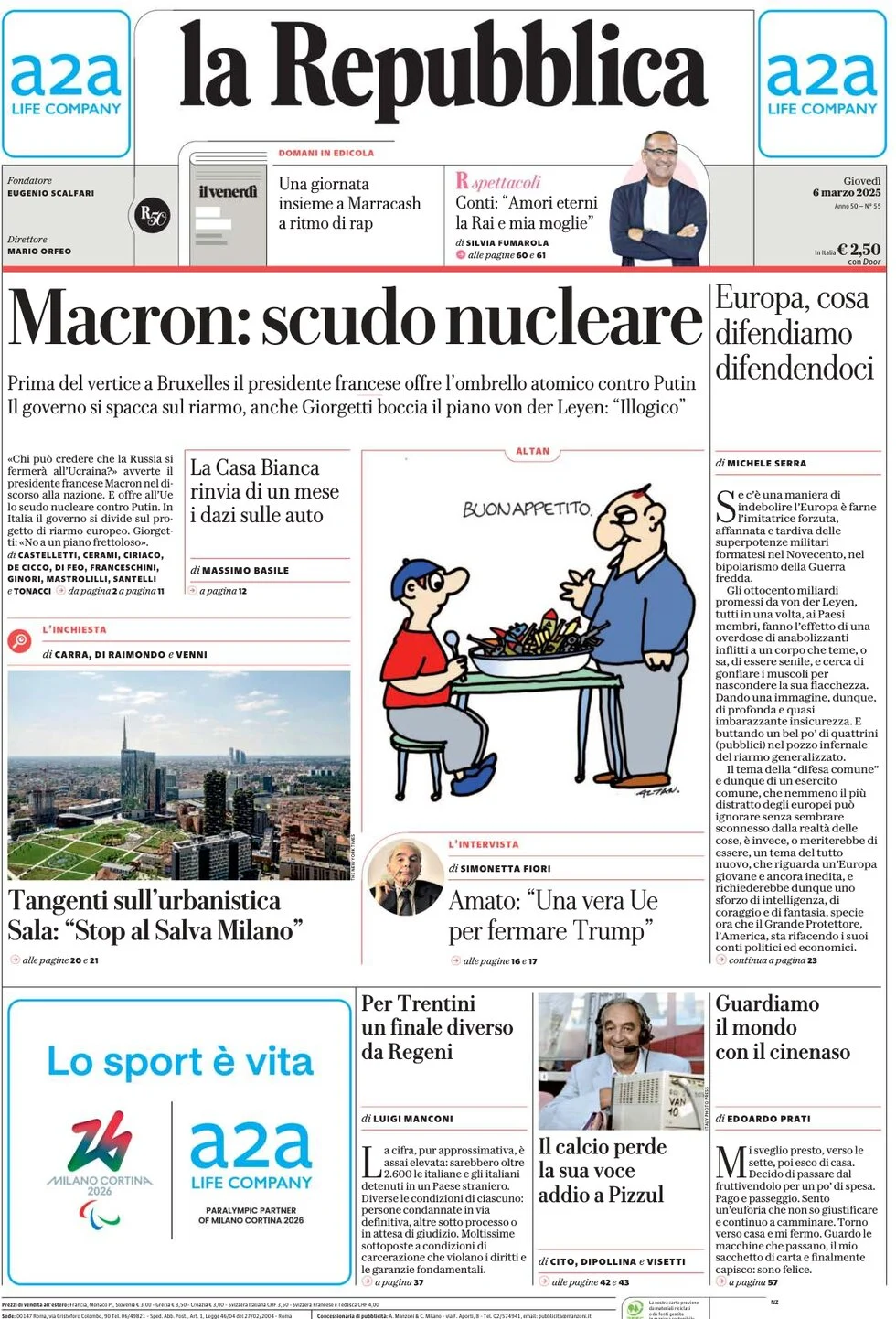 anteprima della prima pagina di la-repubblica del 06/03/2025