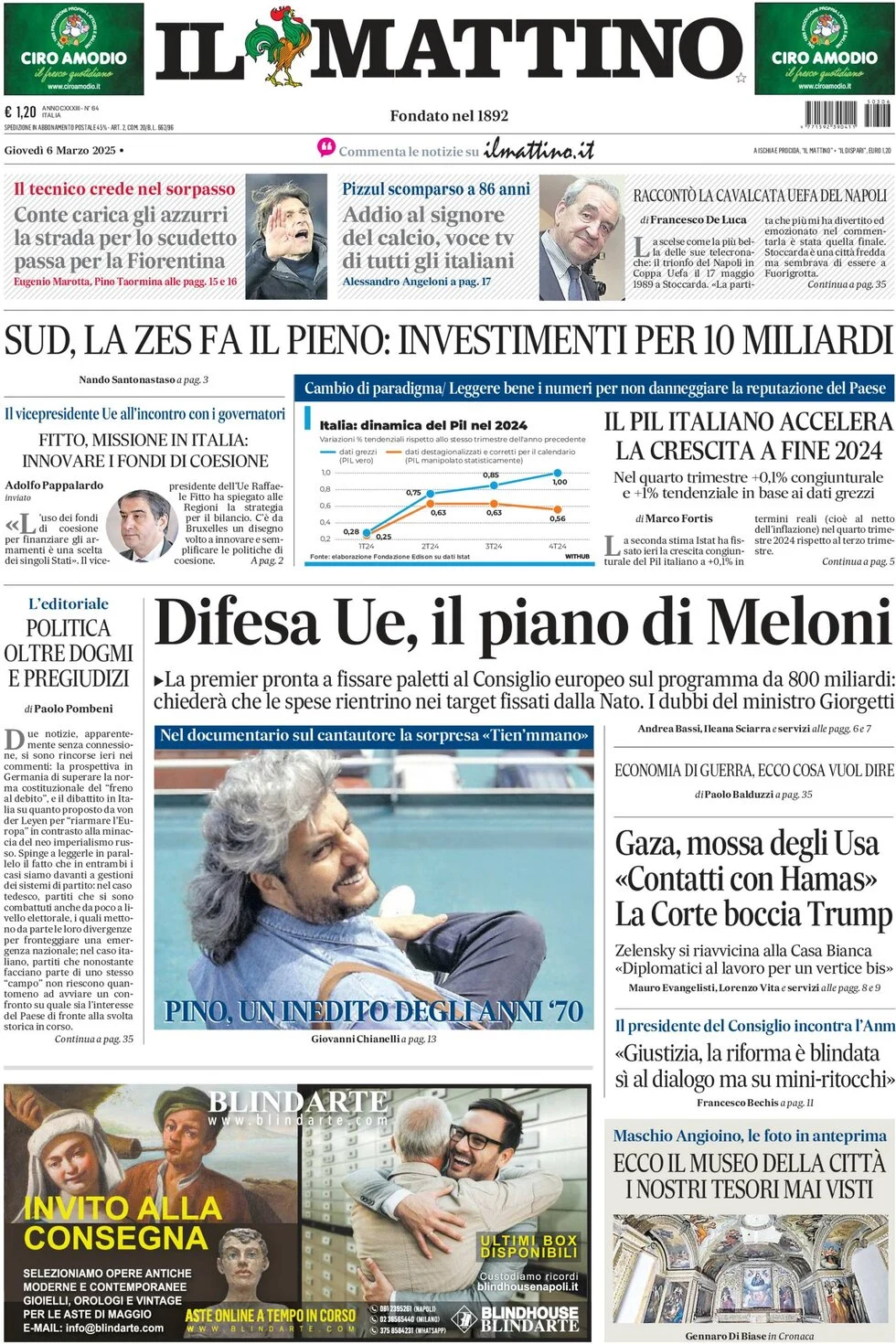 anteprima della prima pagina di il-mattino del 06/03/2025