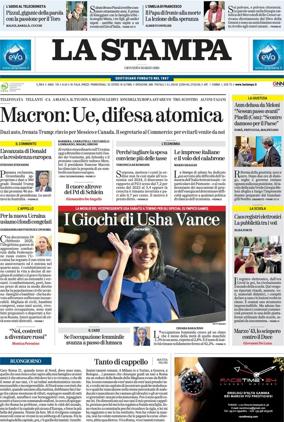 anteprima della prima pagina di la-stampa del 06/03/2025