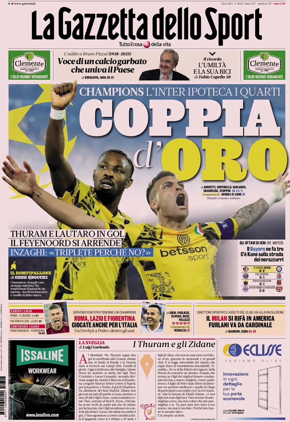 anteprima della prima pagina di la-gazzetta-dello-sport del 06/03/2025