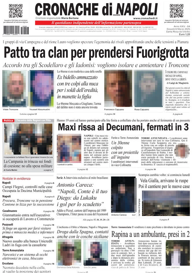 anteprima della prima pagina di cronache-di-napoli del 06/03/2025