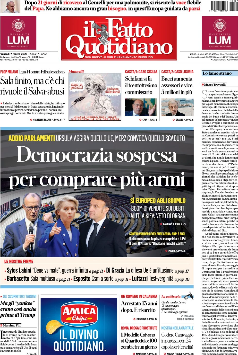 anteprima della prima pagina di il-fatto-quotidiano del 07/03/2025