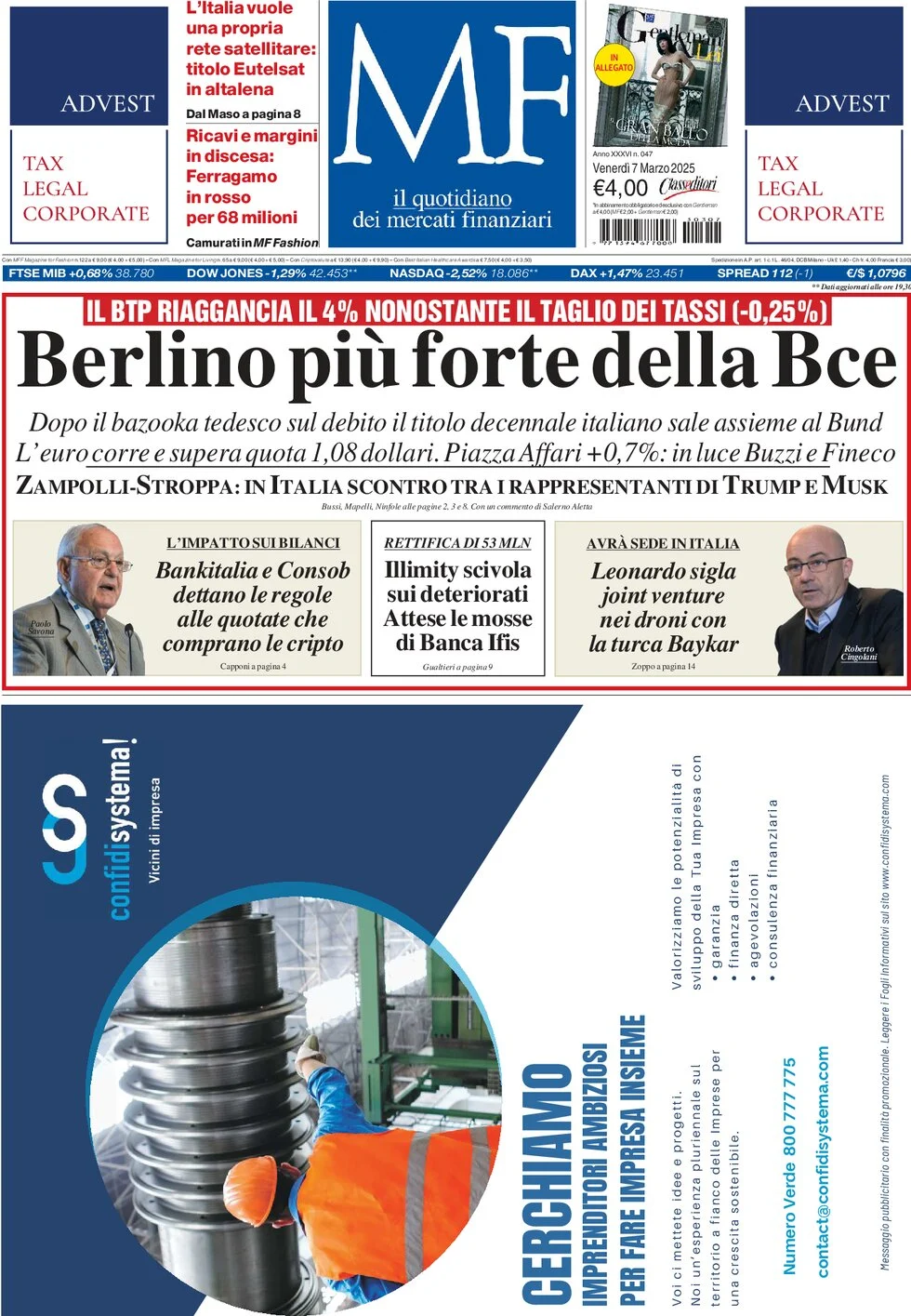 anteprima della prima pagina di mf-milano-finanza del 07/03/2025