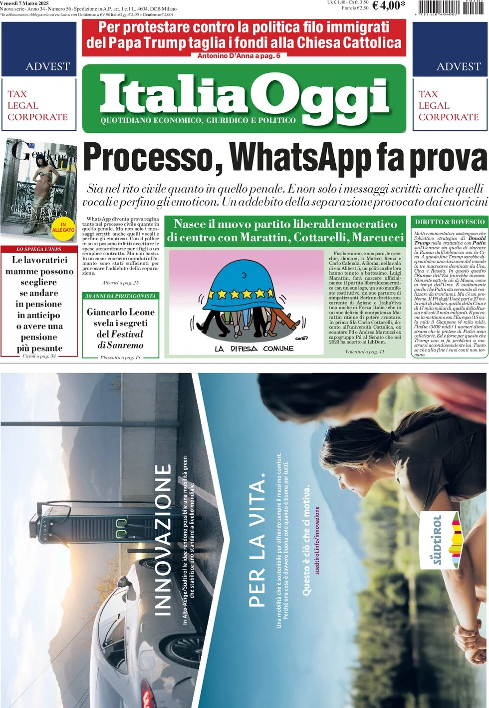 anteprima della prima pagina di italiaoggi del 07/03/2025