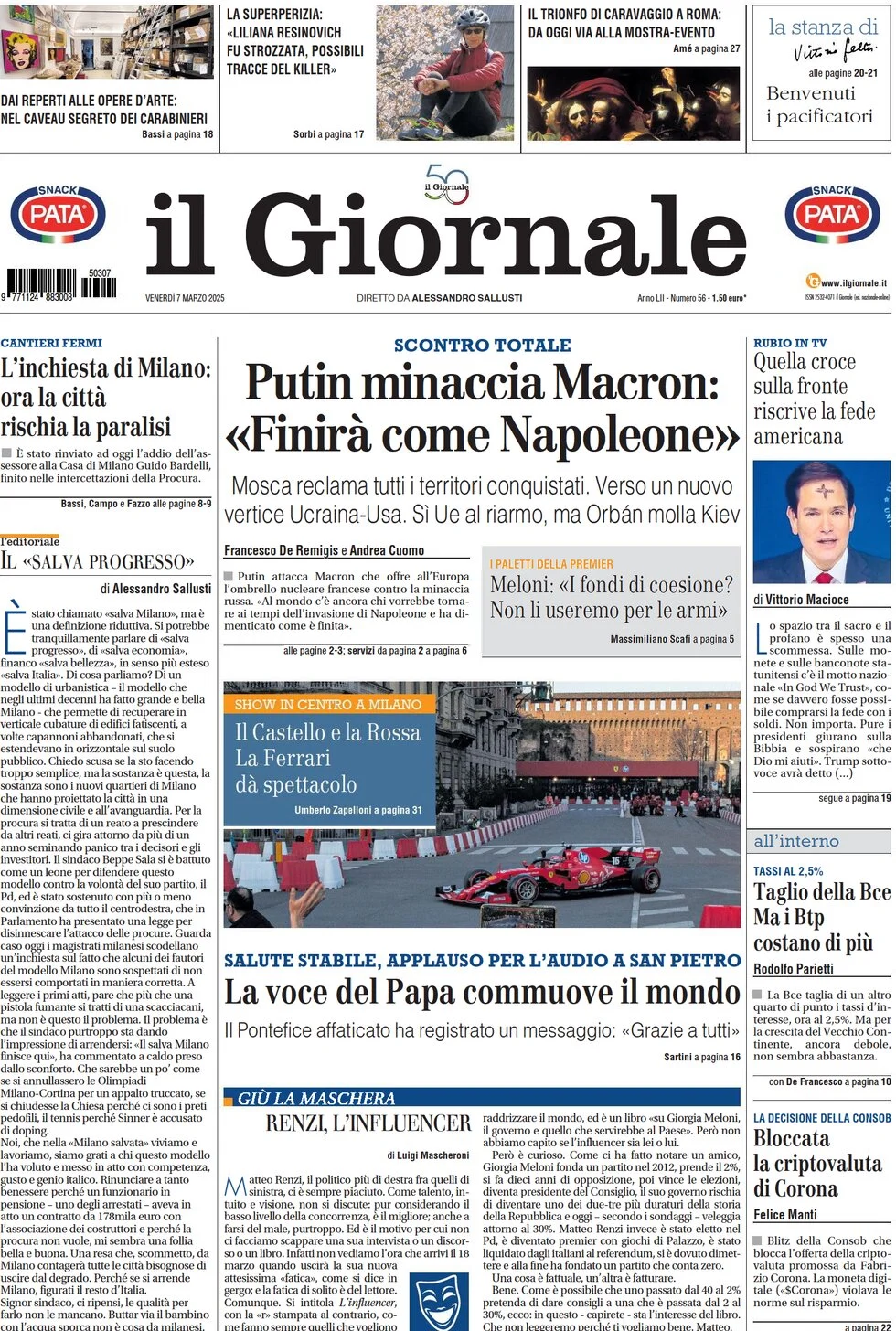 anteprima della prima pagina di il-giornale del 07/03/2025