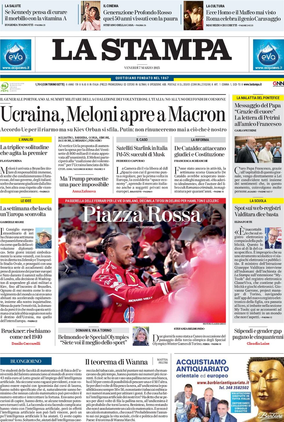 anteprima della prima pagina di la-stampa del 07/03/2025