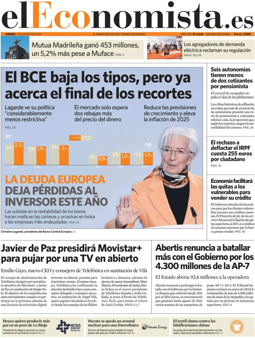 anteprima della prima pagina di el-economista del 07/03/2025