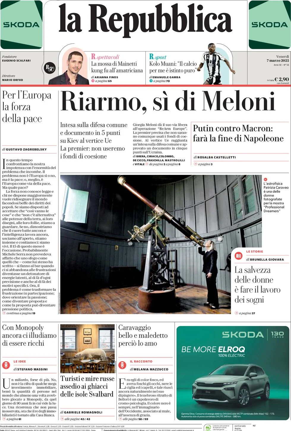 anteprima della prima pagina di la-repubblica del 07/03/2025