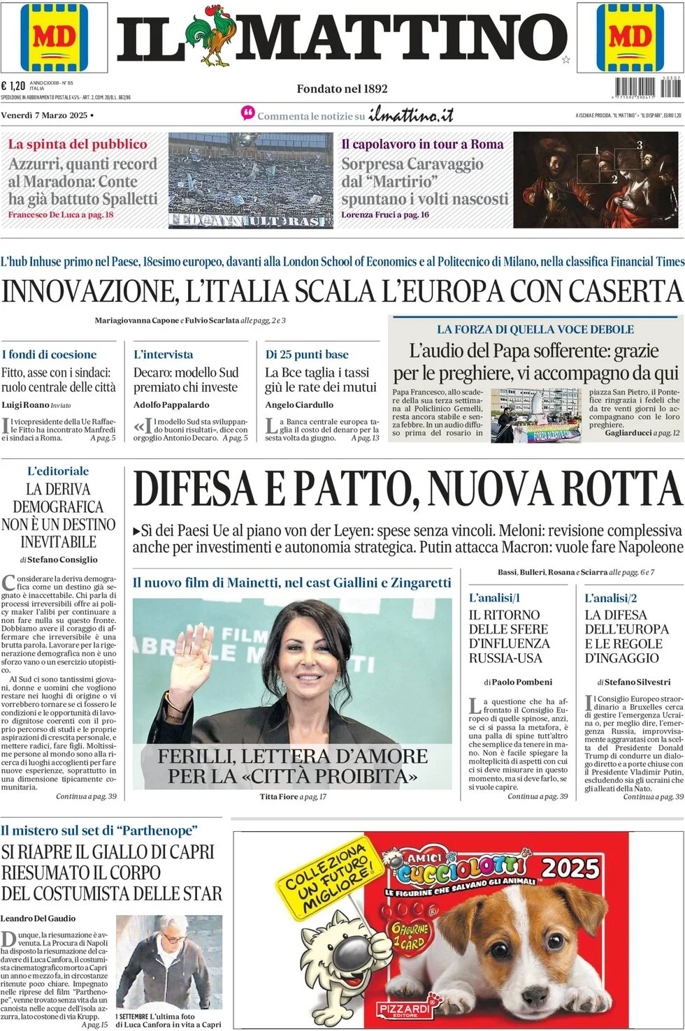 anteprima della prima pagina di il-mattino del 07/03/2025