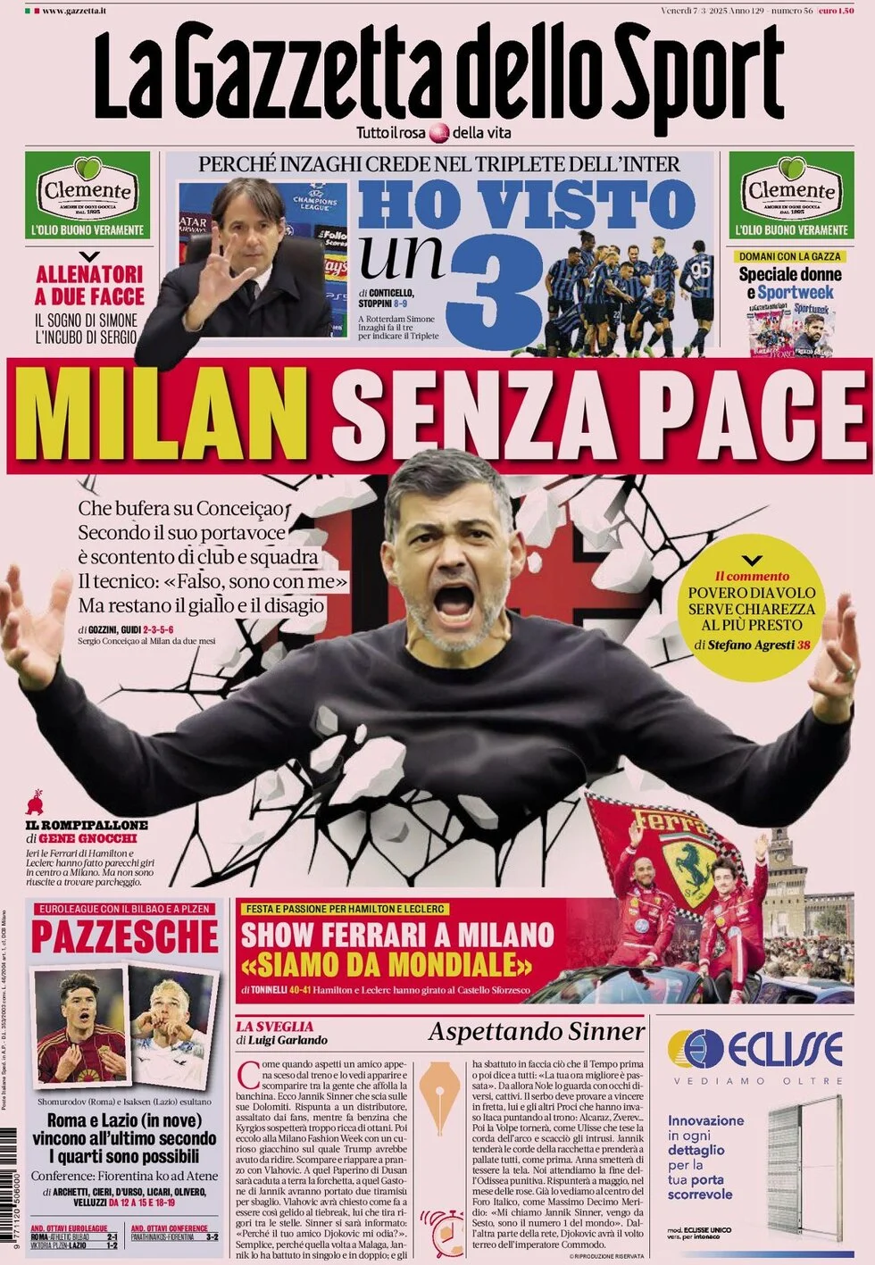 anteprima della prima pagina di la-gazzetta-dello-sport del 07/03/2025