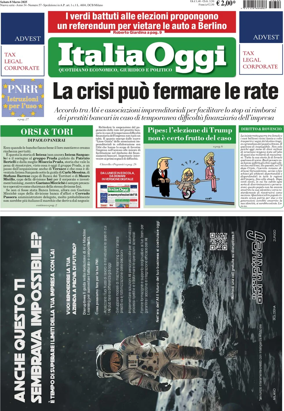 anteprima della prima pagina di italiaoggi del 08/03/2025
