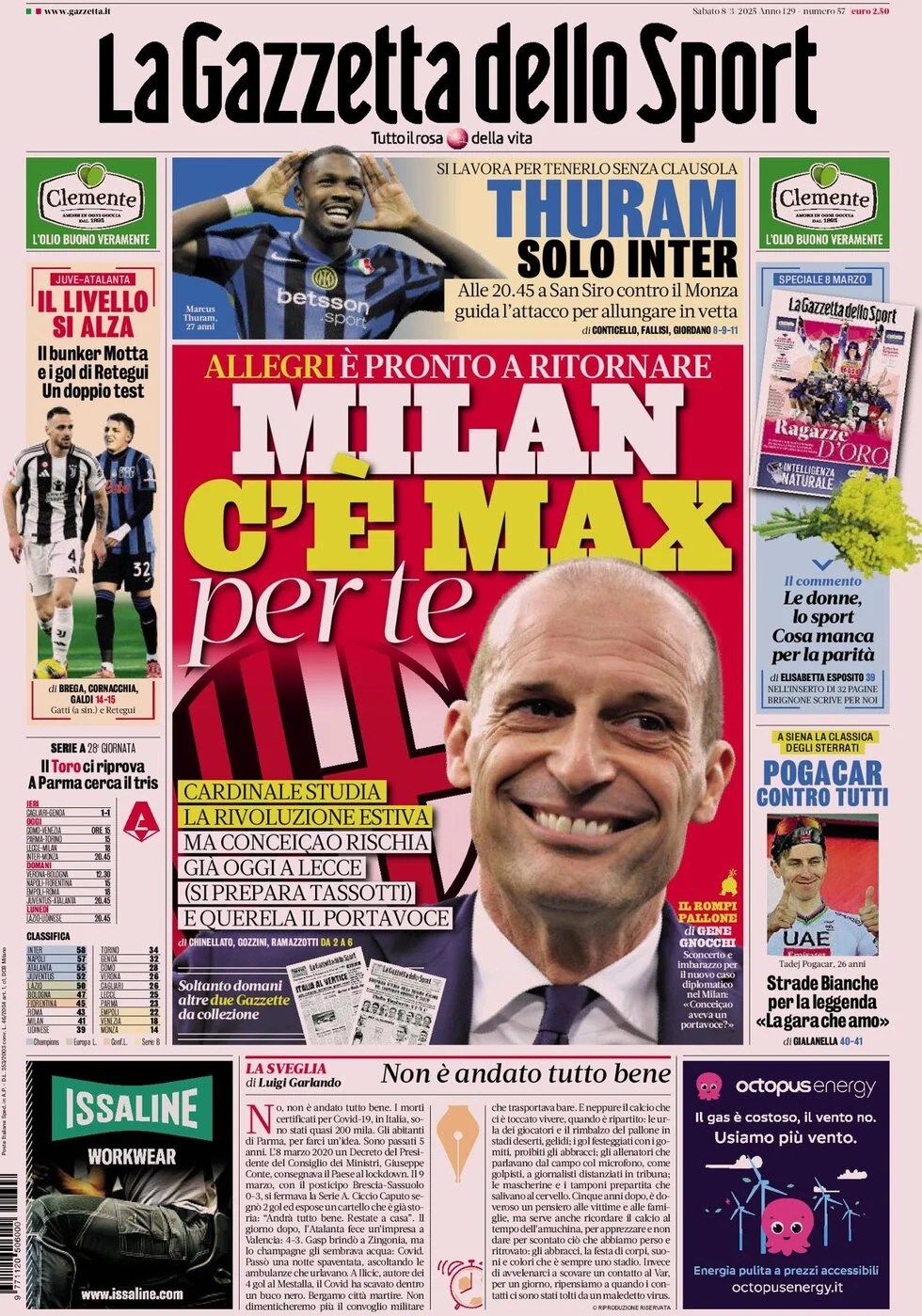 anteprima della prima pagina di la-gazzetta-dello-sport del 08/03/2025