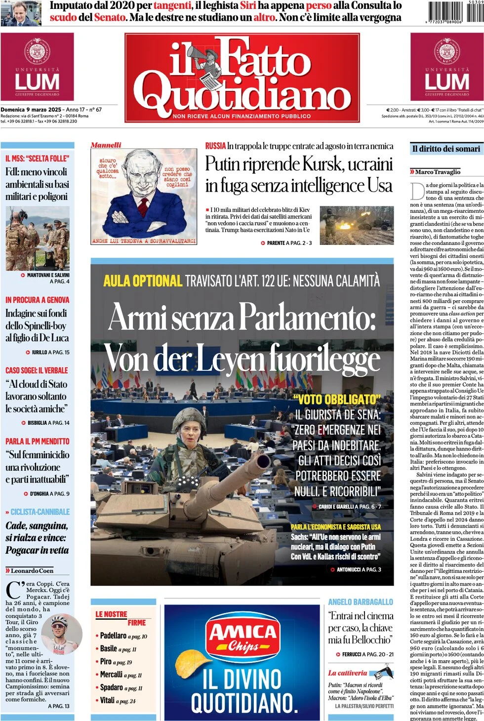 anteprima della prima pagina di il-fatto-quotidiano del 09/03/2025