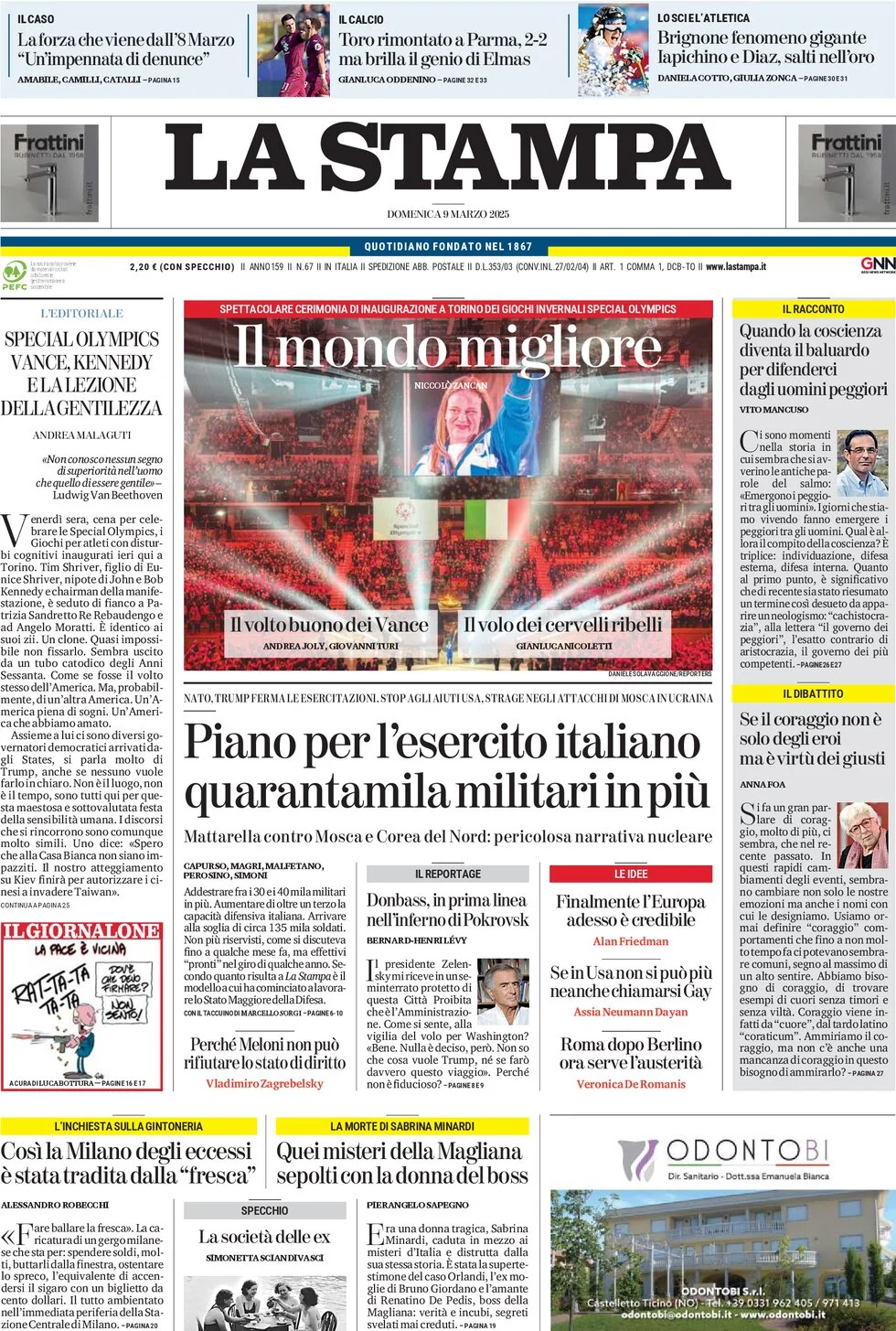 anteprima della prima pagina di la-stampa del 09/03/2025