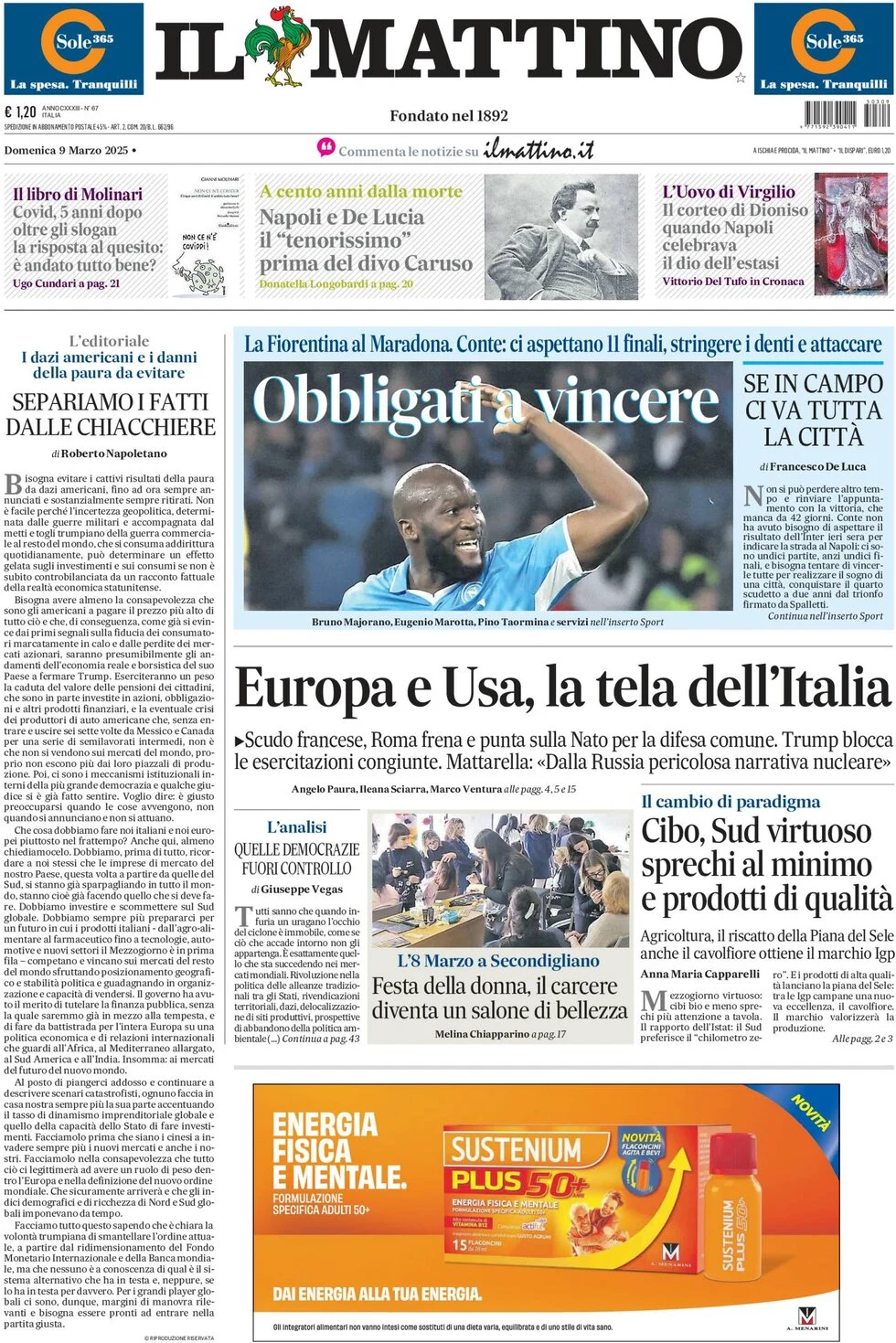 anteprima della prima pagina di il-mattino del 09/03/2025