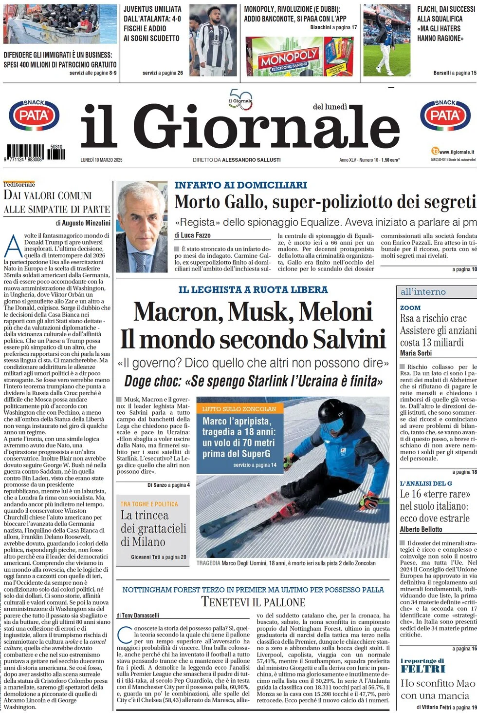 anteprima della prima pagina di il-giornale del 10/03/2025