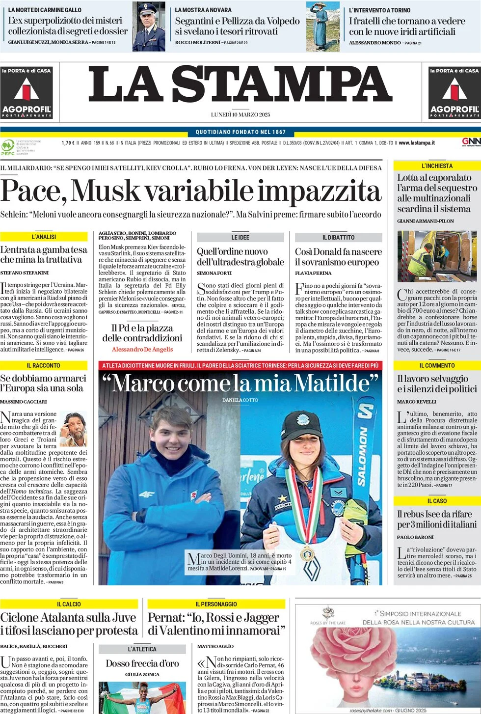 anteprima della prima pagina di la-stampa del 10/03/2025