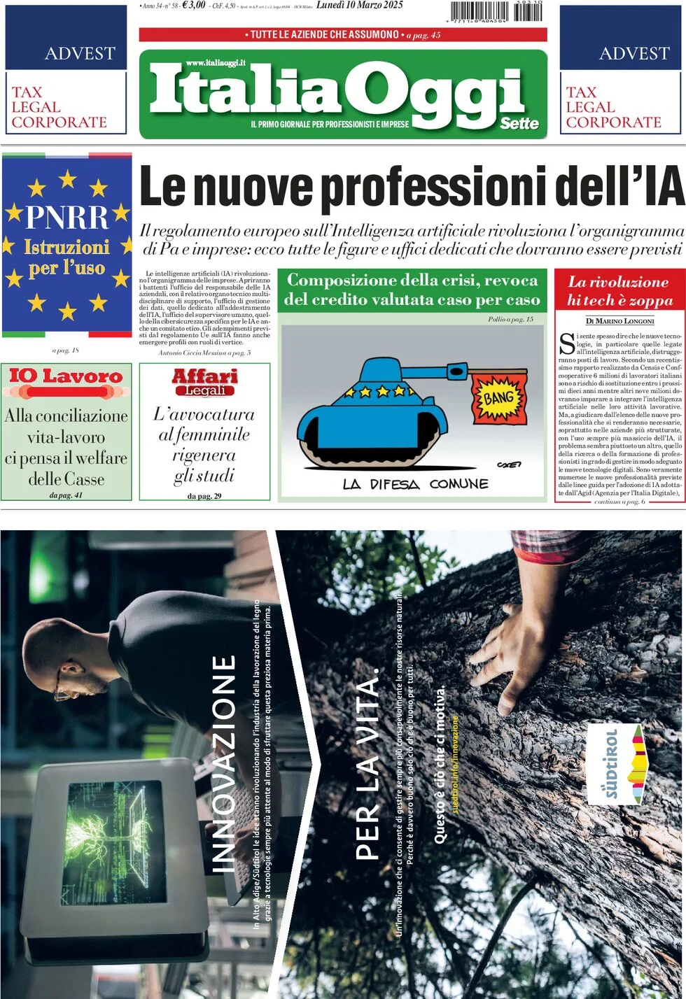 anteprima della prima pagina di italiaoggi del 10/03/2025
