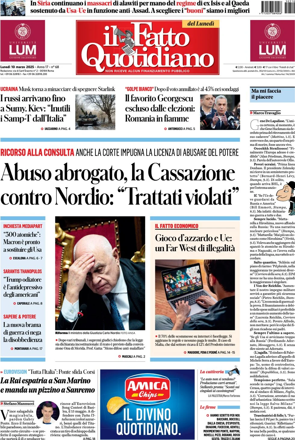 anteprima della prima pagina di il-fatto-quotidiano del 10/03/2025