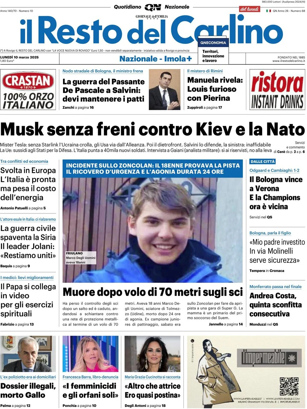 anteprima della prima pagina di il-resto-del-carlino del 10/03/2025