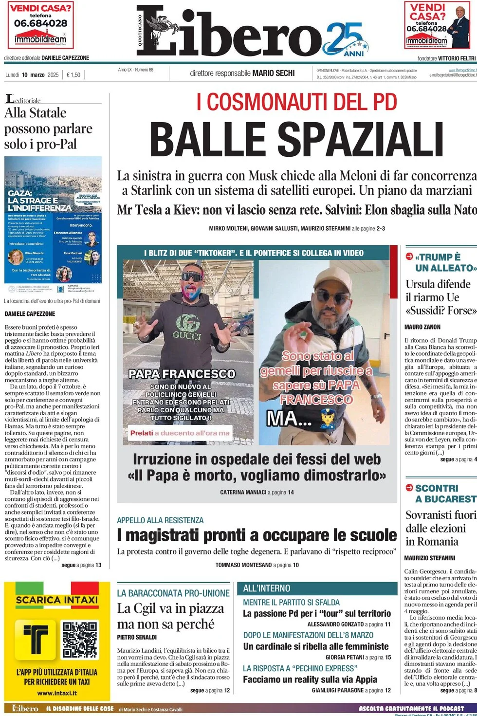 anteprima della prima pagina di libero-quotidiano del 10/03/2025