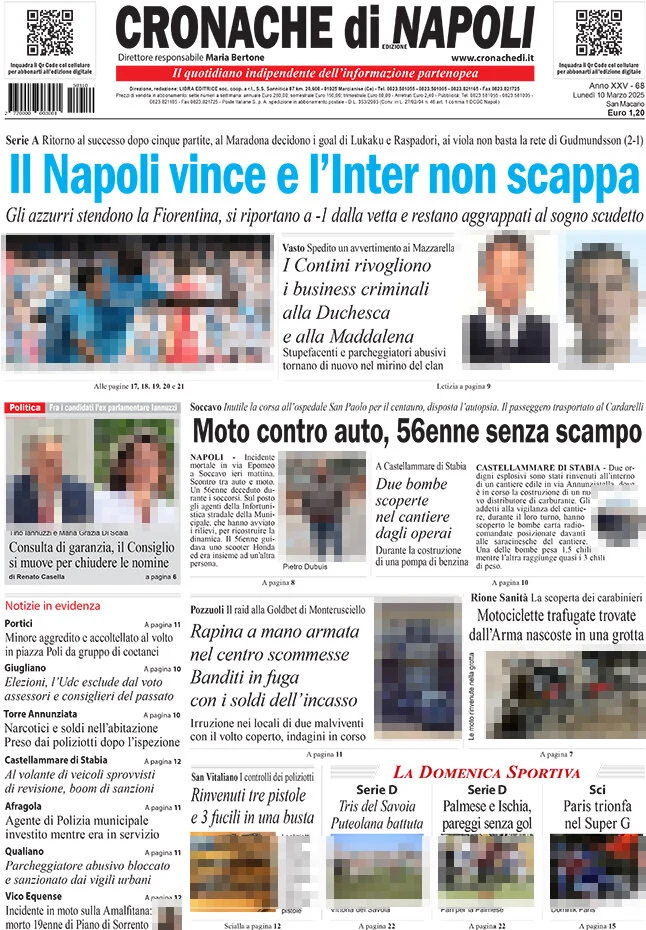 anteprima della prima pagina di cronache-di-napoli del 10/03/2025