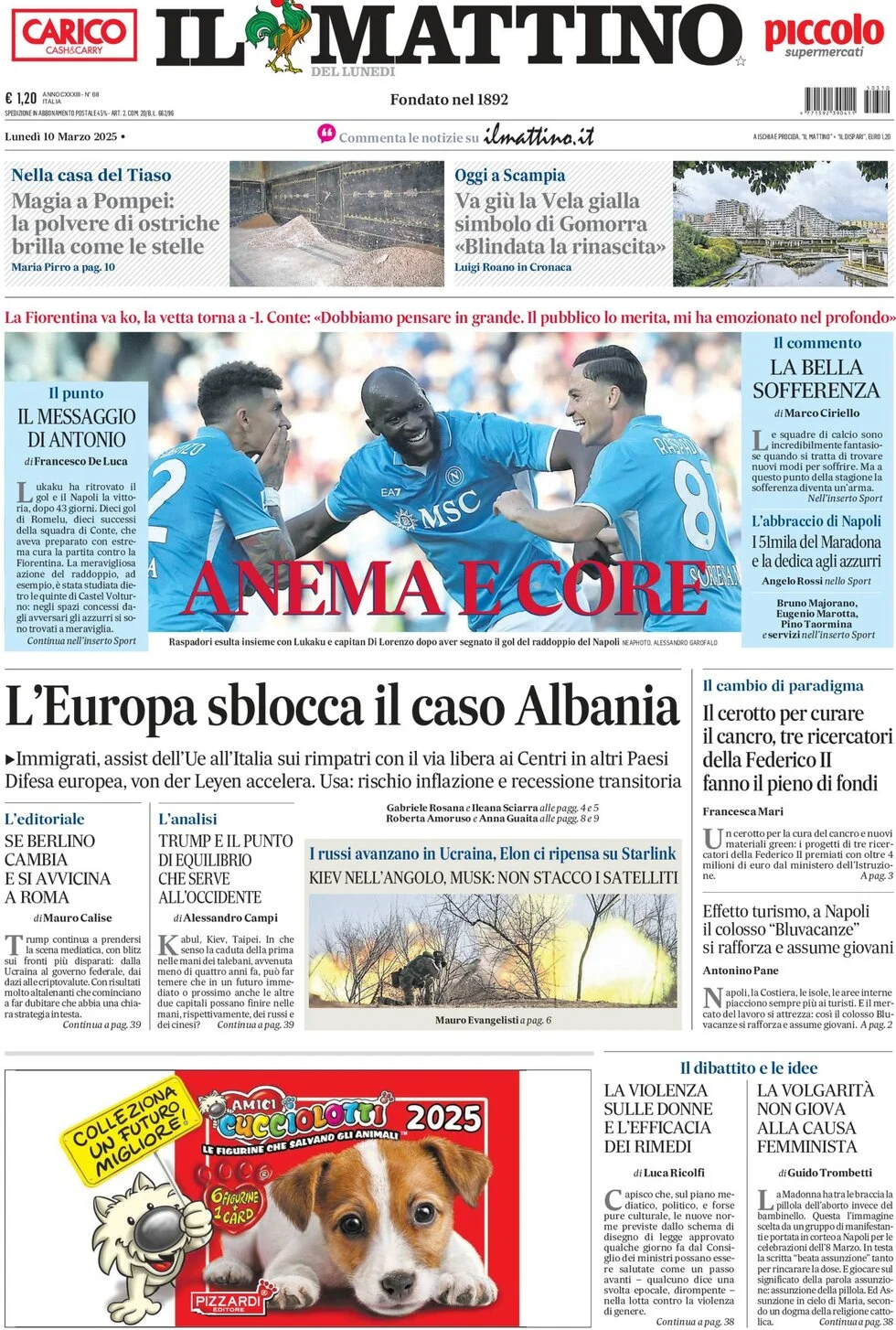 anteprima della prima pagina di il-mattino del 10/03/2025