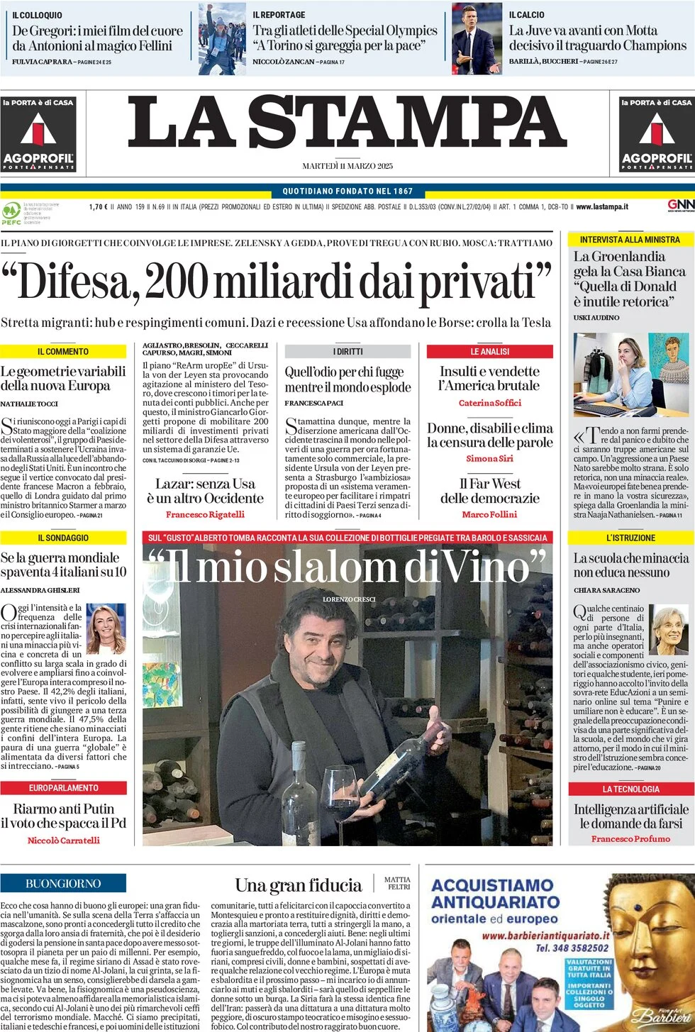 anteprima della prima pagina di la-stampa del 11/03/2025